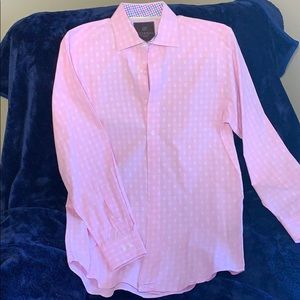 Pink and white striped tattersall button up